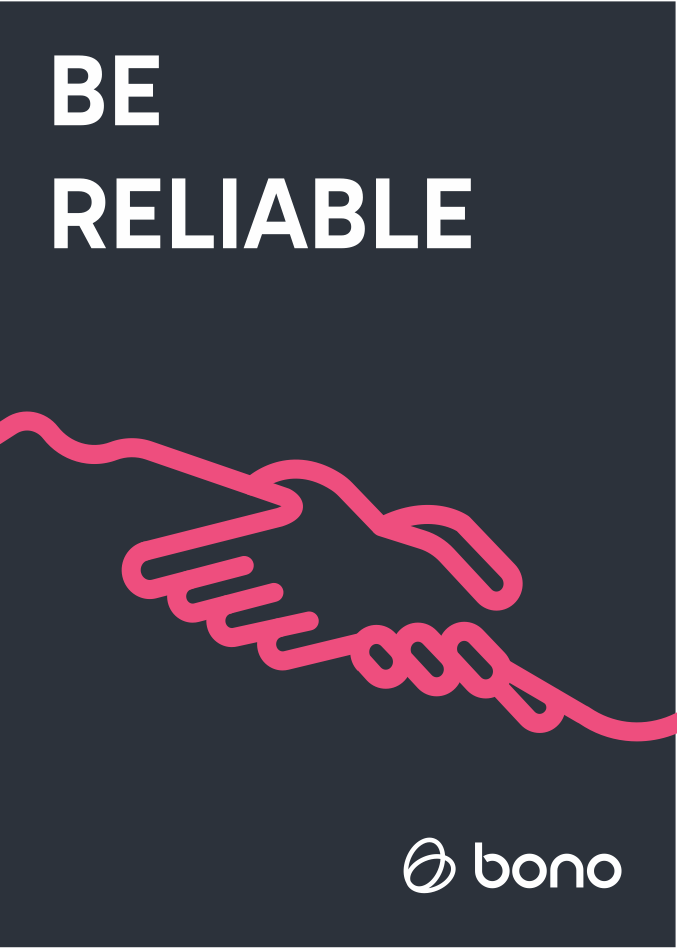 Poster Bono: Be reliable — desen dintr-o singură linie cu o strângere de mână