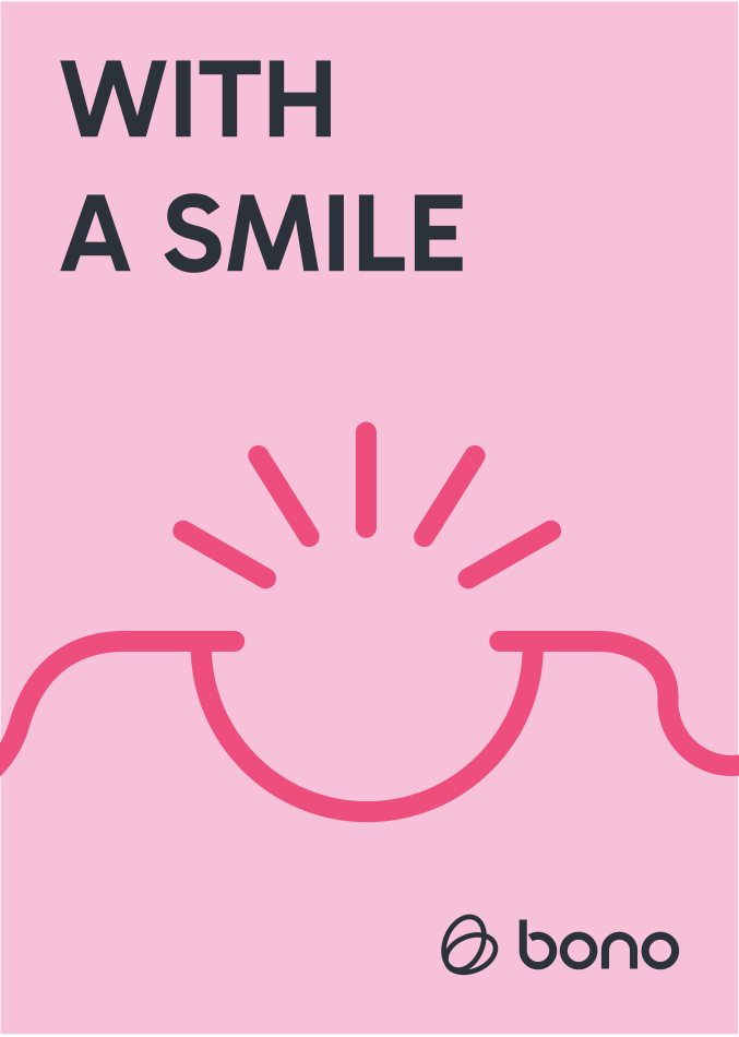 Poster Bono: With a smile — desen dintr-o singură linie cu un zâmbet cu raze