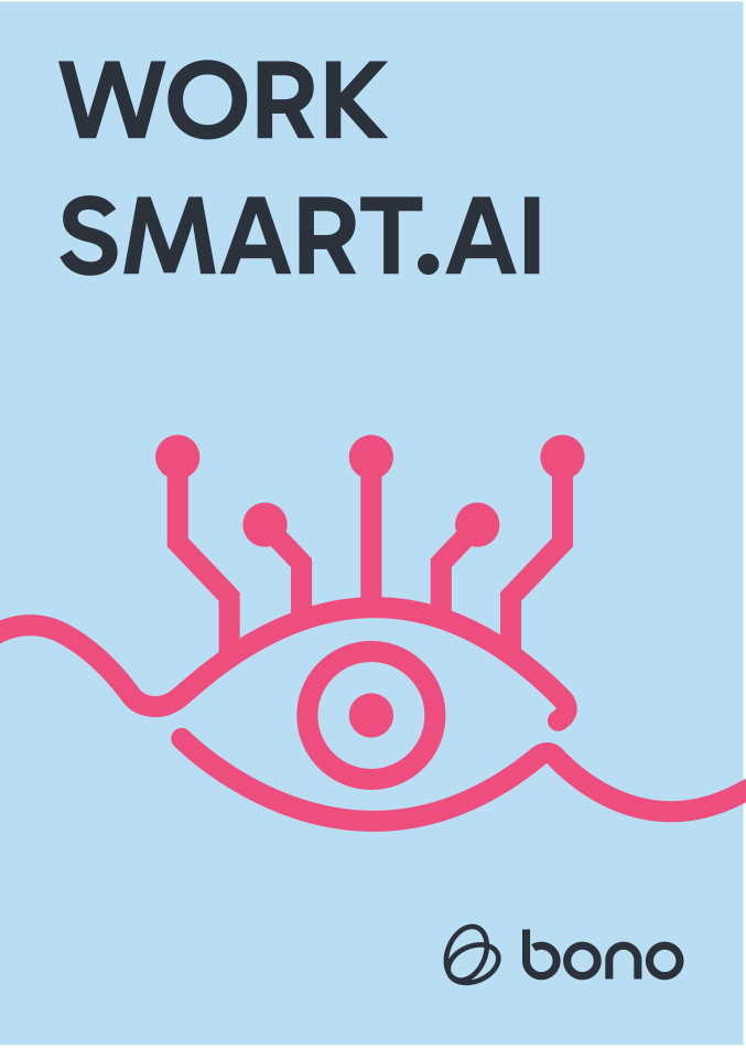 Poster Bono: Work smart.AI — desen dintr-o singură linie cu un ochi cu circuite